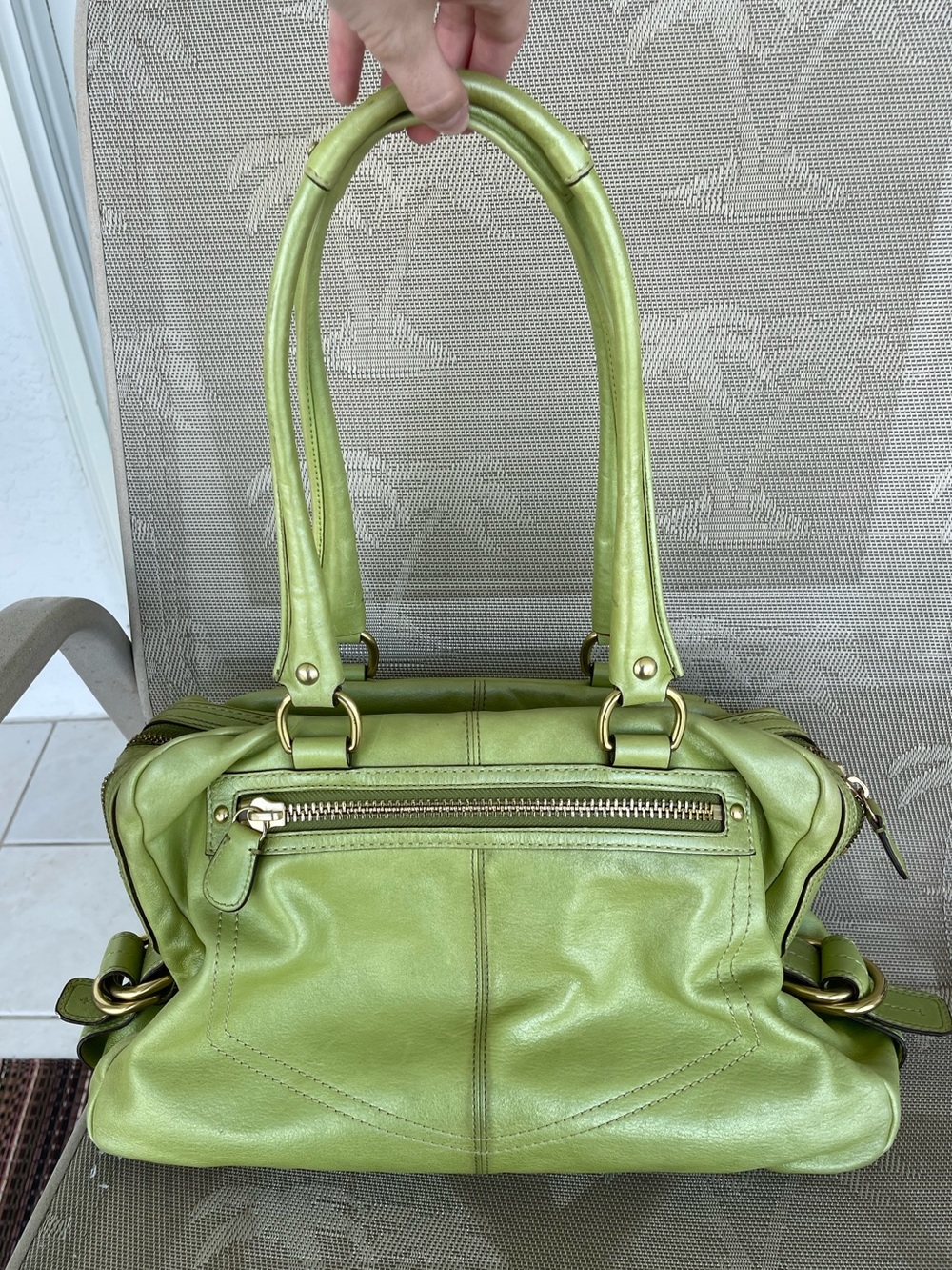 COACH PEYTON SATCHEL ARCHIVE LIMITED EDITION PEARLIZED GREEN LEATHER VINTAGE BAG - Picture 3 of 15